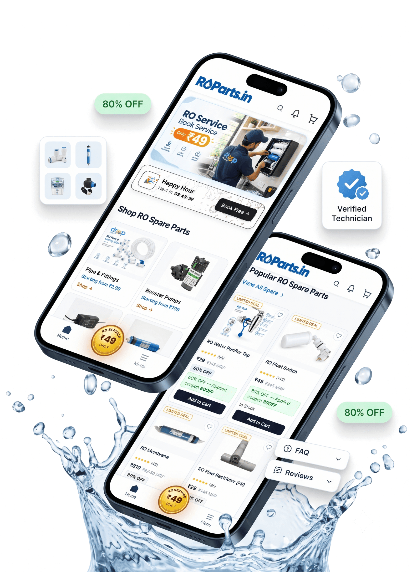 ROParts.in App Interface - One-Tap Service on Your Phone